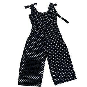 Massimo Fabbro Womens 4 Black White Polka Dot Wide Leg Jumpsuit Bow Strap Detail